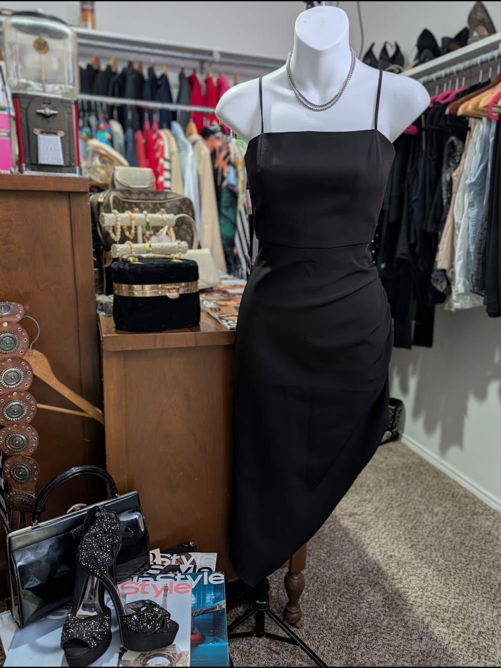 Gianni Bini Black Midi Slip Dress with Thin Straps